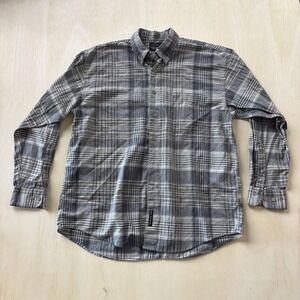 Greg Norman Collection Shirt Mens Large Gray Plaid Long Sleeve Cotton Button Up